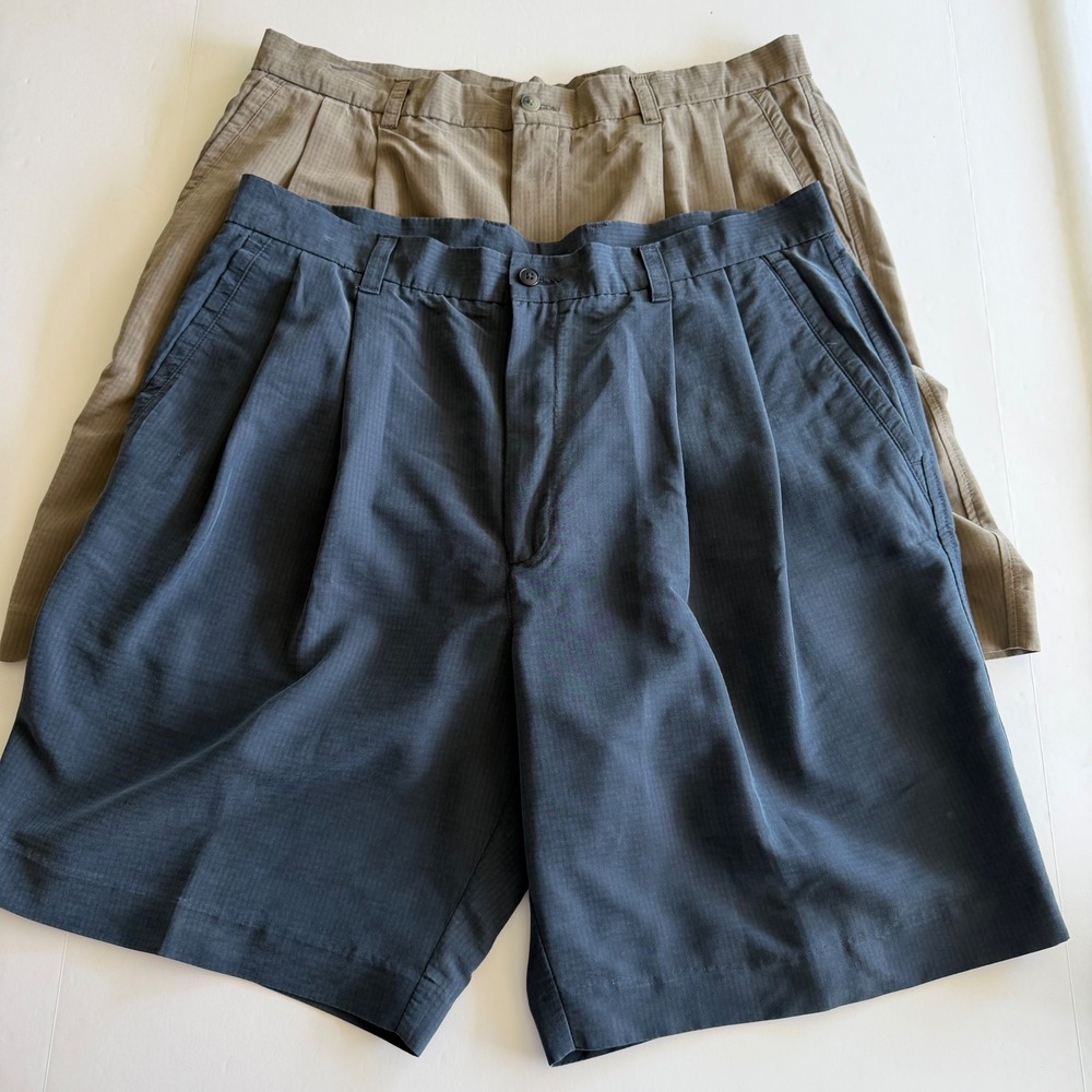 Turnbury Mens Pleated Shorts 36 Bundle Navy Blue‎ Taupe Brown Rayon Blend 2 Pack